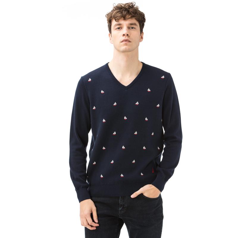 NAUTICA ERKEK CLASSIC FIT V YAKA LACİVERT TRİKO
