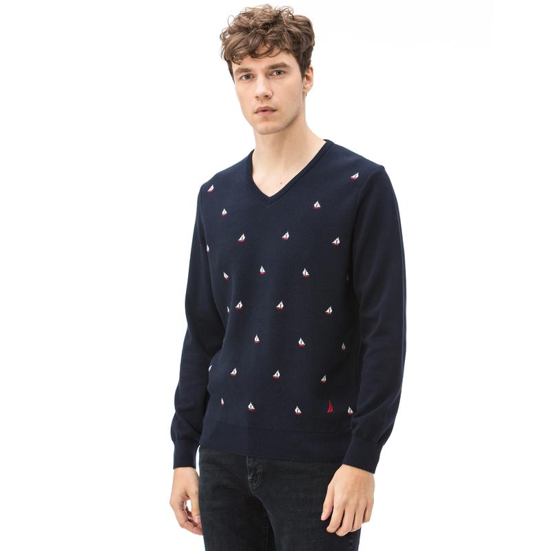 NAUTICA ERKEK CLASSIC FIT V YAKA LACİVERT TRİKO