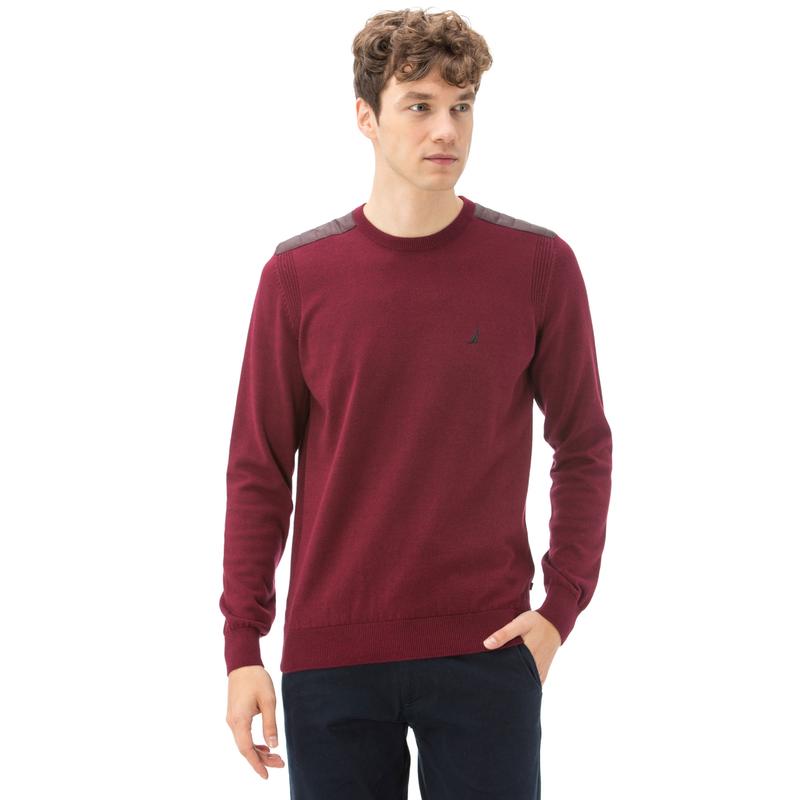 Nautica Erkek Classıc Fıt Bisiklet Yaka Bordo Triko