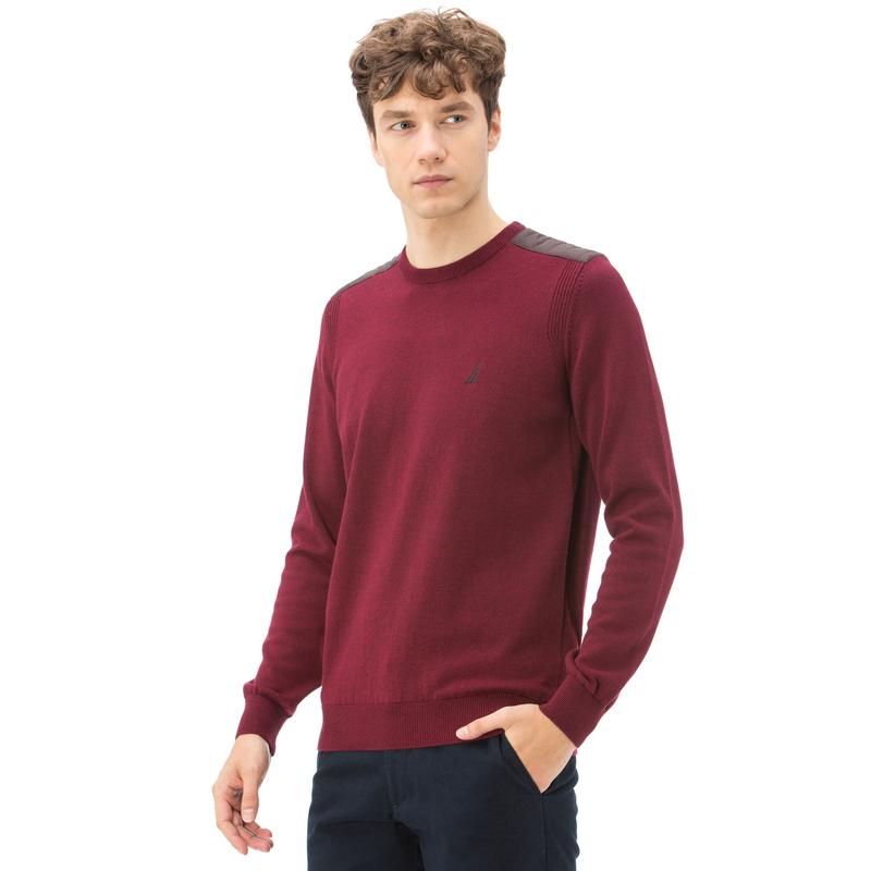 Nautica Erkek Classıc Fıt Bisiklet Yaka Bordo Triko