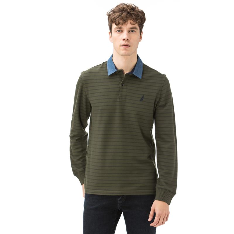 NAUTICA ERKEK CLASSIC FIT ÇİZGİLİ UZUN KOLLU YEŞİL POLO