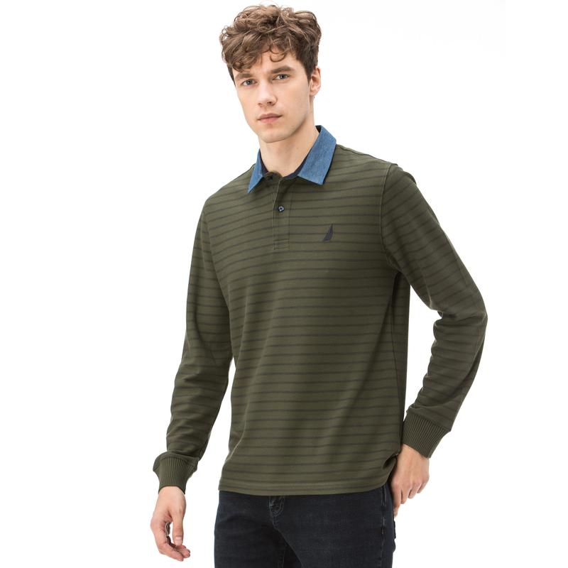 NAUTICA ERKEK CLASSIC FIT ÇİZGİLİ UZUN KOLLU YEŞİL POLO