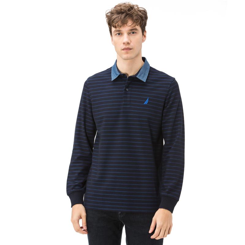 NAUTICA CLASSİC FIT ARMÜRLÜ ÇİZGİLİ LACİVERT ERKEK POLO