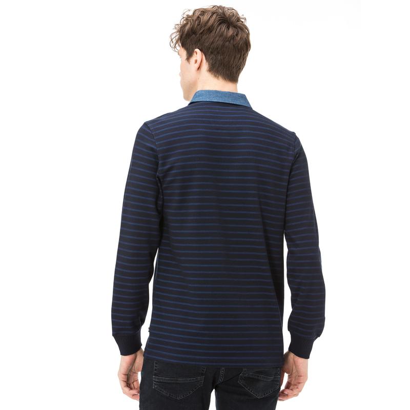 NAUTICA CLASSİC FIT ARMÜRLÜ ÇİZGİLİ LACİVERT ERKEK POLO