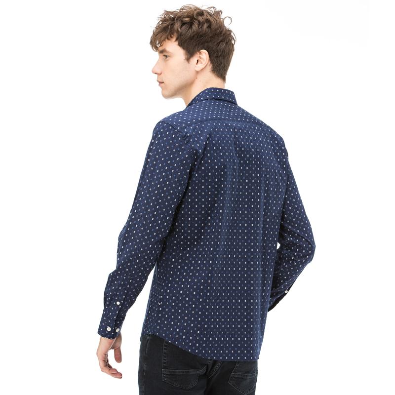 Nautica Erkek Slim Fit Baskılı Lacivert Gömlek