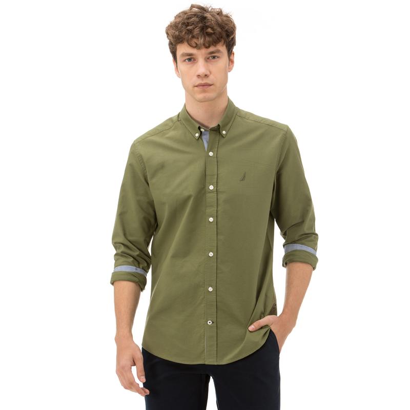 Nautica Erkek Slim Fit Palma Düğmeli Haki Gömlek