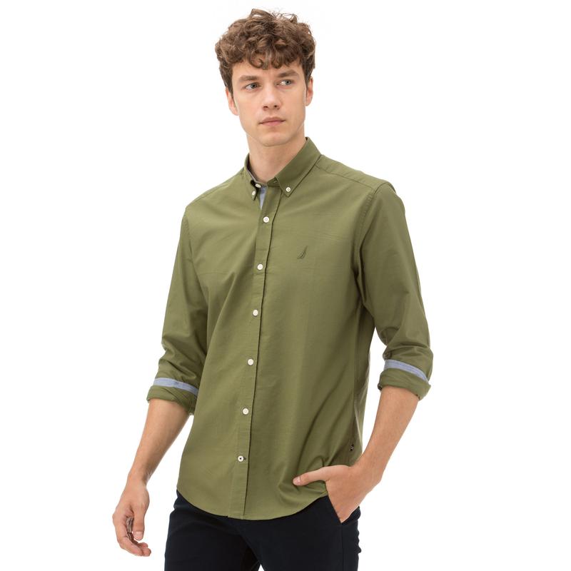 Nautica Erkek Slim Fit Palma Düğmeli Haki Gömlek