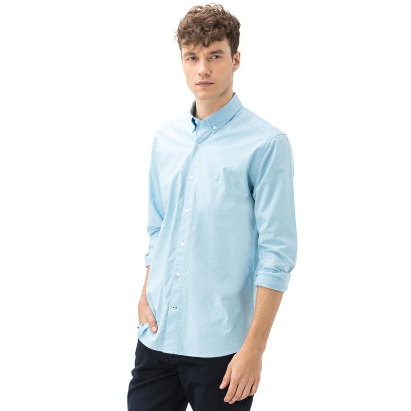 NAUTICA ERKEK SLIM FIT ARMÜRLÜ DÜZ MAVİ GÖMLEK