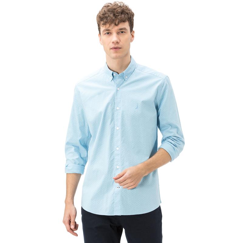 NAUTICA ERKEK SLIM FIT ARMÜRLÜ DÜZ MAVİ GÖMLEK
