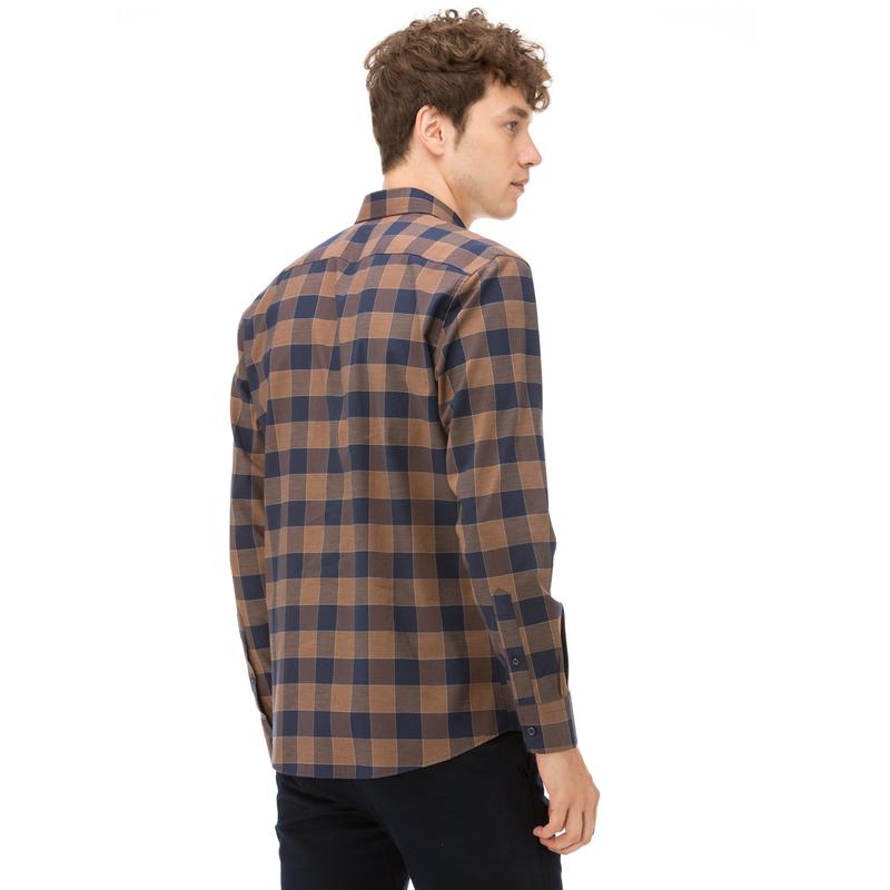 NAUTICA ERKEK SLIM FIT KIRIŞMAYAN LACİVERT EKOSELİ GÖMLEK