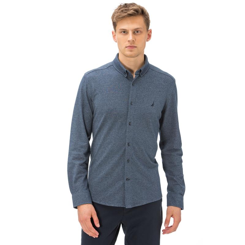 Nautica Erkek Slim Fit Kırışmayan Lacivert Örme Gömlek