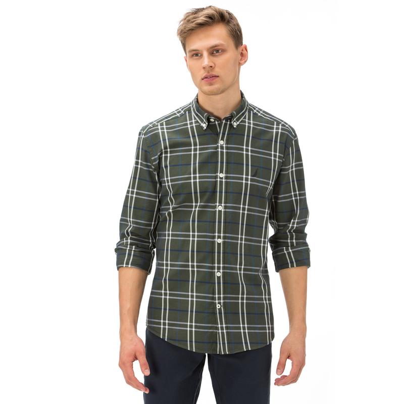 Nautica Erkek Slim Fit Haki Ekoseli Gömlek