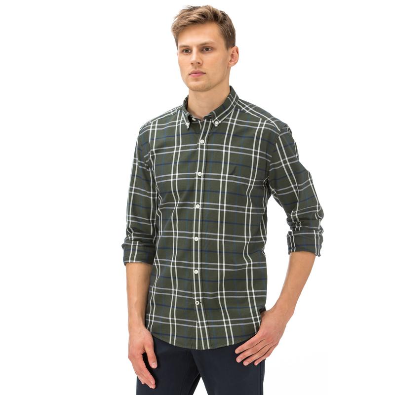 Nautica Erkek Slim Fit Haki Ekoseli Gömlek