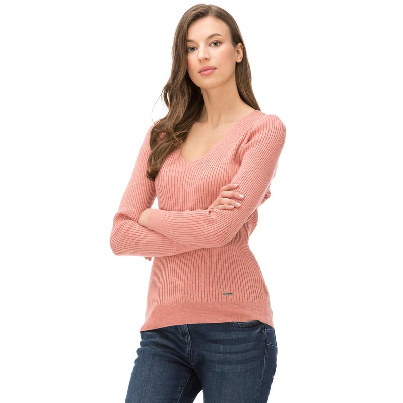 NAUTICA KADIN CLASSIC FIT V YAKA PEMBE TRİKO KAZAK