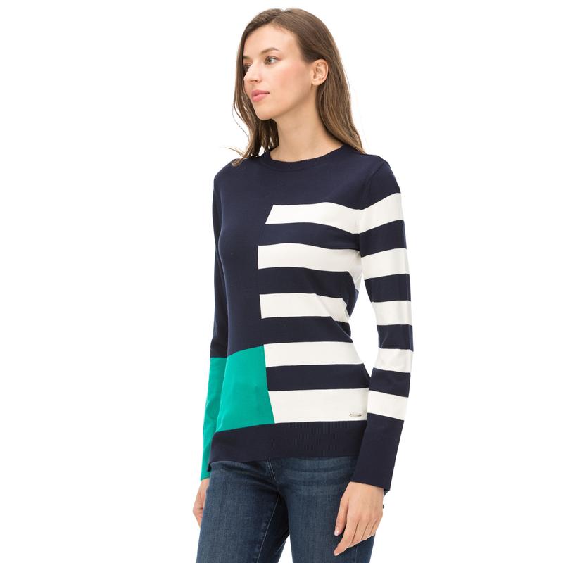 NAUTICA KADIN CLASSIC FIT ÇİZGİLİ LACİVERT TRİKO