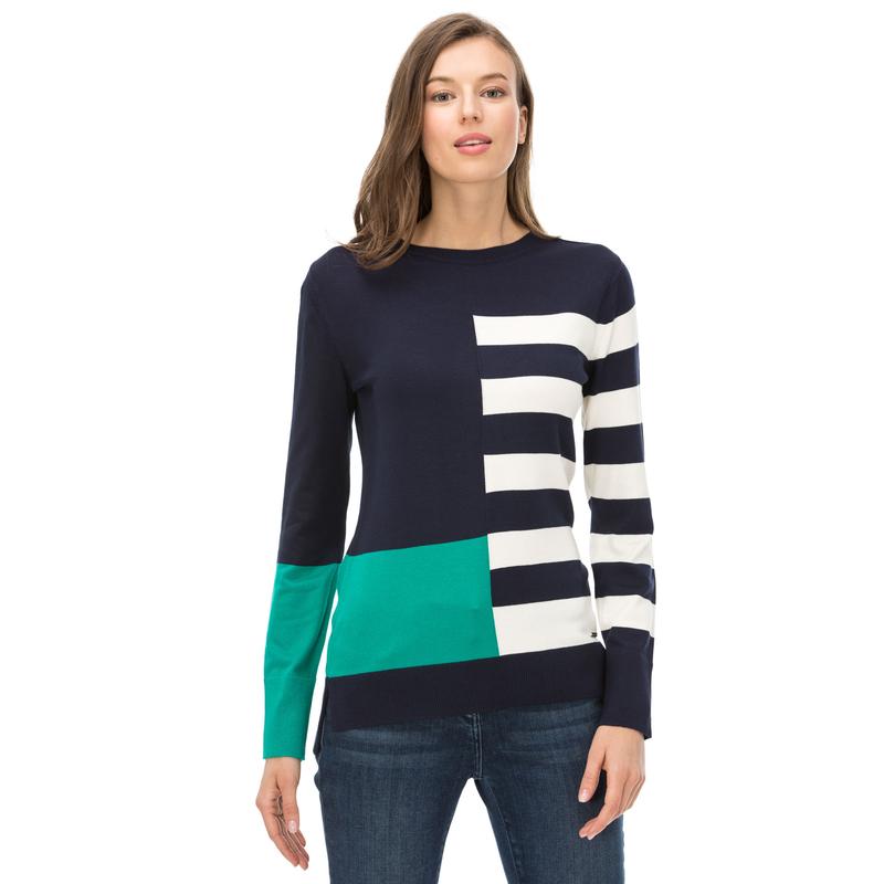 NAUTICA KADIN CLASSIC FIT ÇİZGİLİ LACİVERT TRİKO