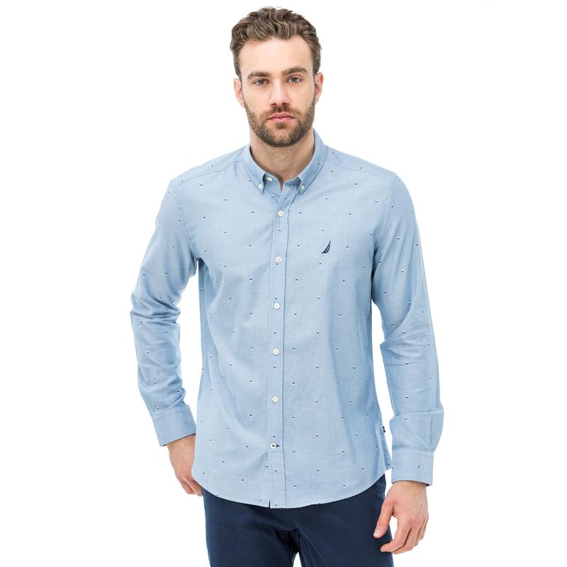 Nautica Erkek Slim Fit Baskılı Mavi Gömlek