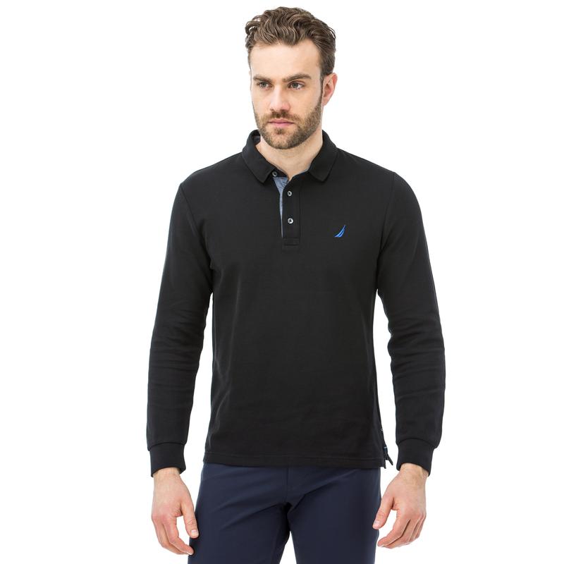 Nautica Uzun Kollu Düz Siyah Erkek Polo