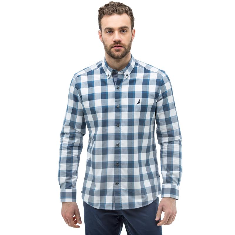 Nautica Erkek Slim Fit Kareli Beyaz Ekoseli Gömlek