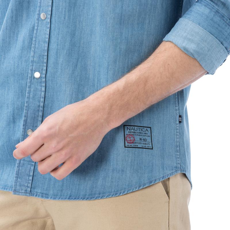 NAUTICA ERKEK MAVİ UZUN KOLLU DENIM SLIM FIT GÖMLEK