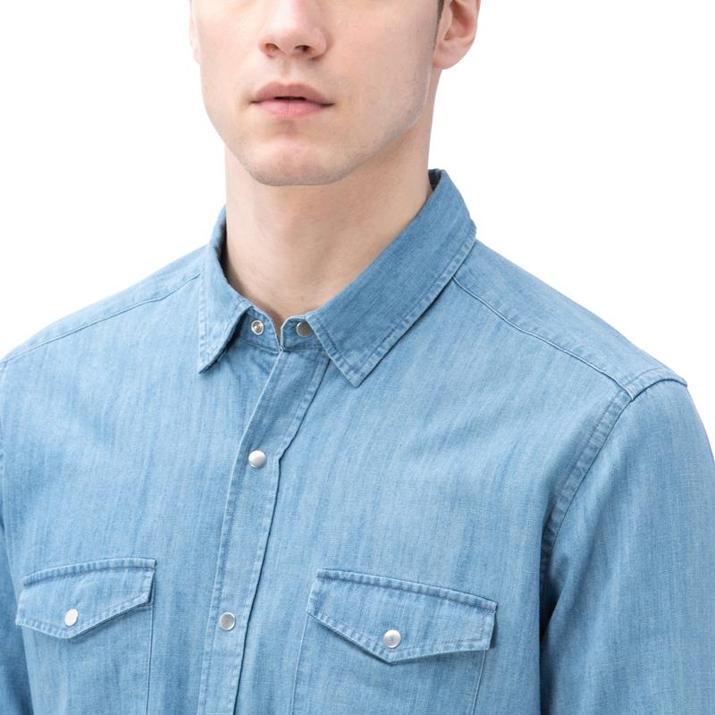 NAUTICA ERKEK MAVİ UZUN KOLLU DENIM SLIM FIT GÖMLEK