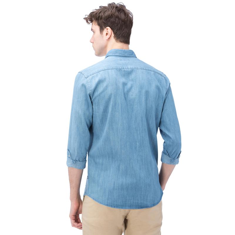 NAUTICA ERKEK MAVİ UZUN KOLLU DENIM SLIM FIT GÖMLEK