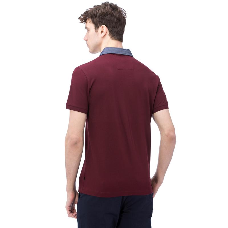 NAUTICA ERKEK BORDO KISA KOLLU CHAMBREY YAKA SLIM FIT POLO