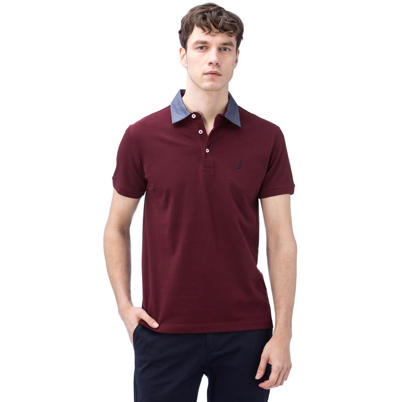 NAUTICA ERKEK BORDO KISA KOLLU CHAMBREY YAKA SLIM FIT POLO