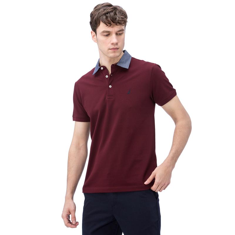 NAUTICA ERKEK BORDO KISA KOLLU CHAMBREY YAKA SLIM FIT POLO