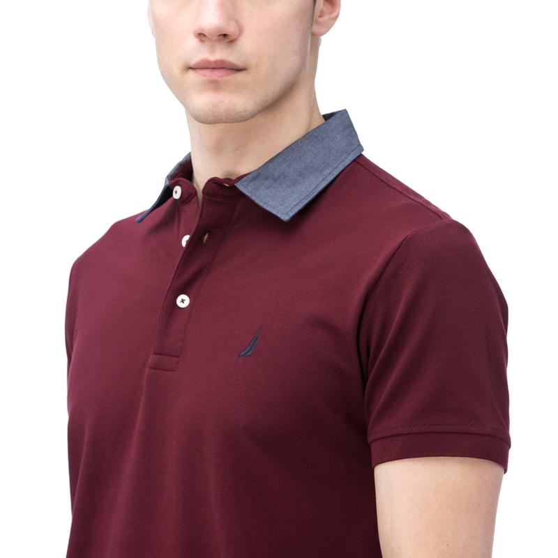 NAUTICA ERKEK BORDO KISA KOLLU CHAMBREY YAKA SLIM FIT POLO