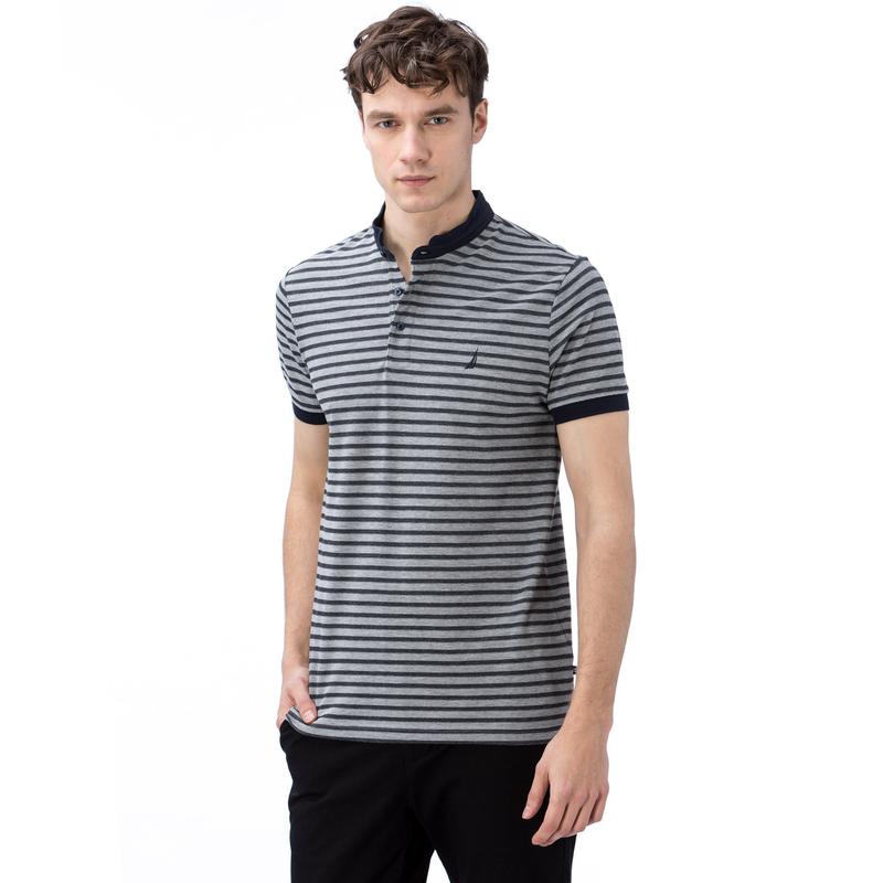 NAUTICA ERKEK BEYAZ  KISA KOLLU HAKİM YAKA ÇİZGİLİ SLIM FIT POLO