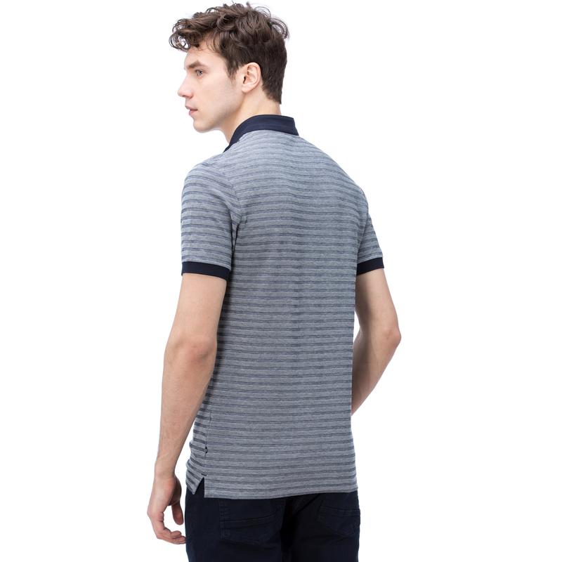 NAUTICA ERKEK LACİVERT  KISA KOLLU HAKİM YAKA ÇİZGİLİ SLIM FIT POLO