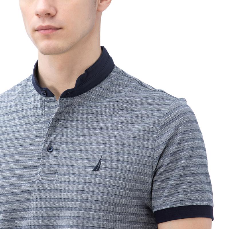 NAUTICA ERKEK LACİVERT  KISA KOLLU HAKİM YAKA ÇİZGİLİ SLIM FIT POLO
