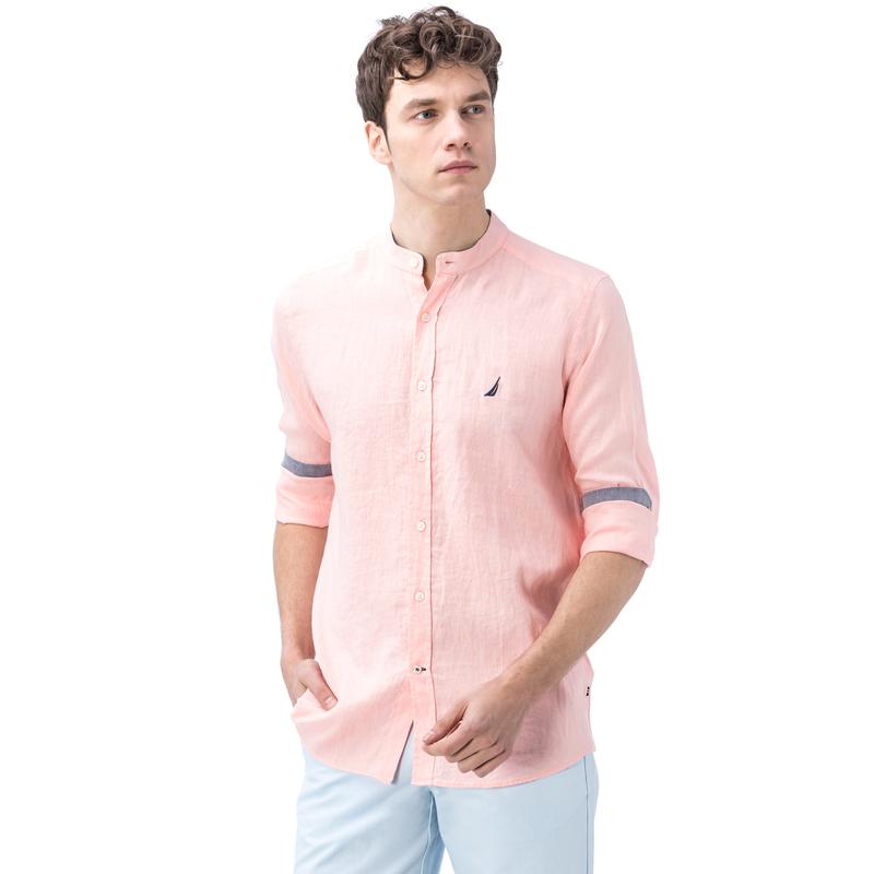 NAUTICA ERKEK PEMBE CLASSIC FIT HAKİM YAKA KETEN GÖMLEK