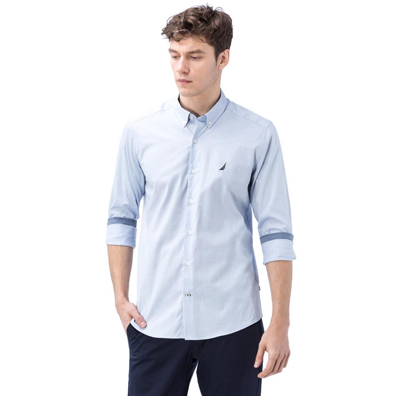 NAUTICA ERKEK MAVİ UZUN KOLLU OXFORD SLIM FIT GÖMLEK