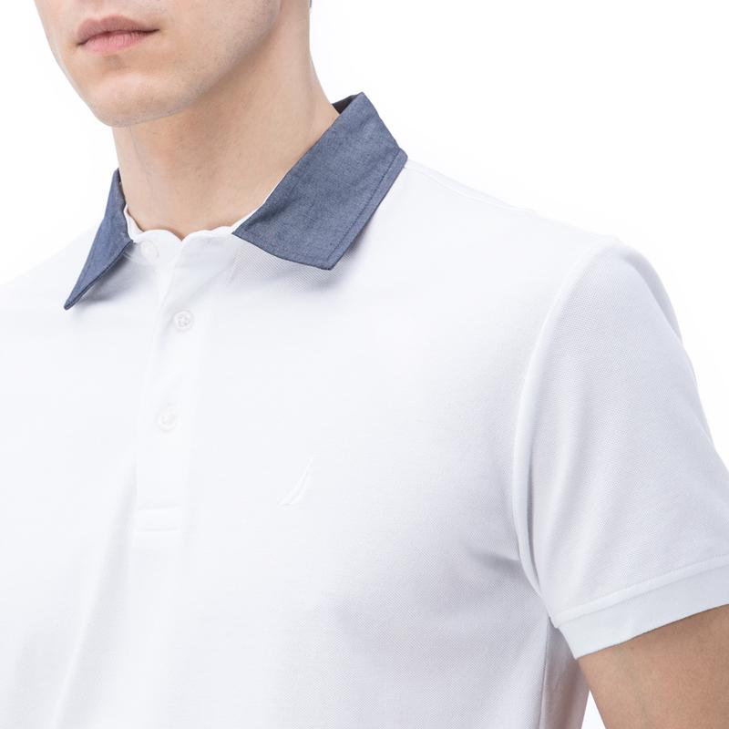 NAUTICA ERKEK BEYAZ KISA KOLLU CHAMBREY YAKA SLIM FIT POLO