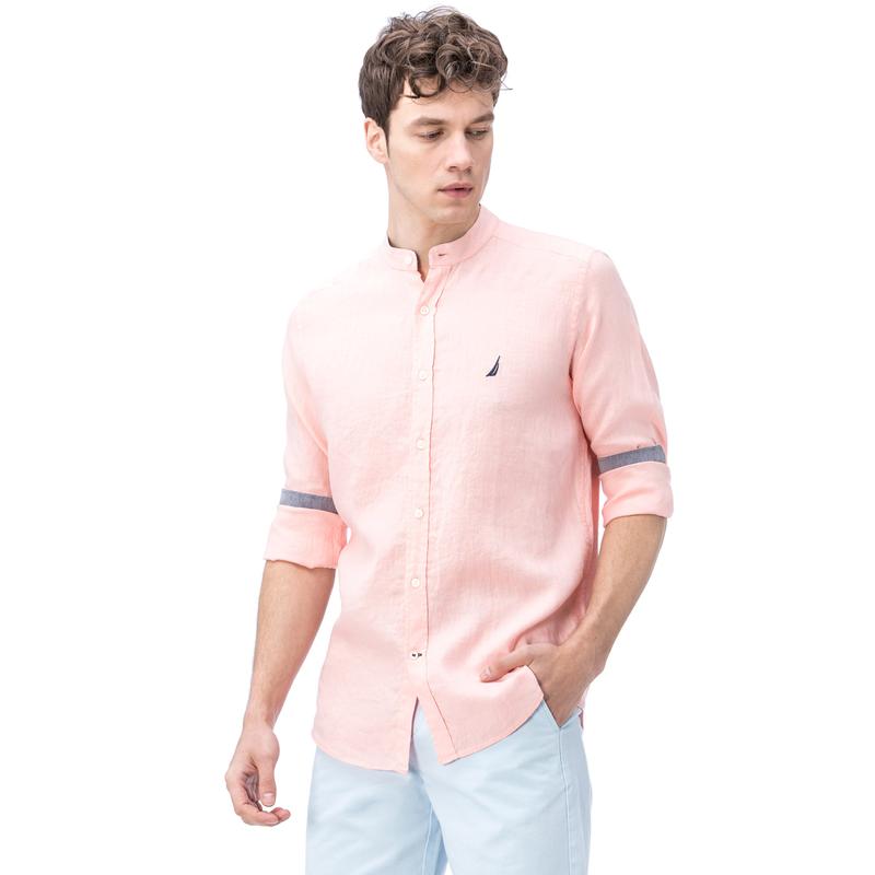 NAUTICA ERKEK PEMBE CLASSIC FIT HAKİM YAKA KETEN GÖMLEK