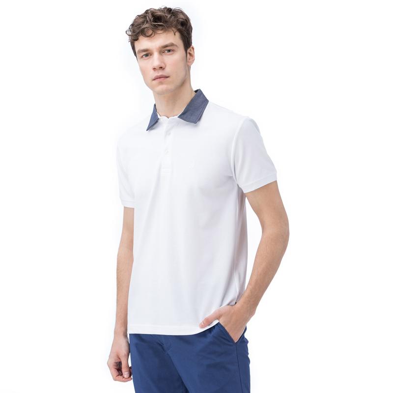 NAUTICA ERKEK BEYAZ KISA KOLLU CHAMBREY YAKA SLIM FIT POLO
