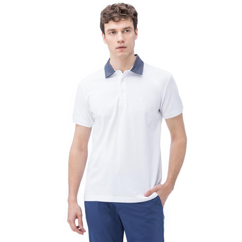 NAUTICA ERKEK BEYAZ KISA KOLLU CHAMBREY YAKA SLIM FIT POLO