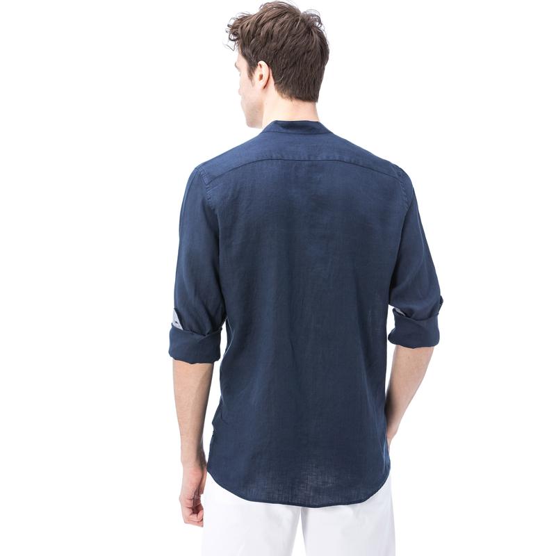 NAUTICA ERKEK LACİVERT CLASSIC FIT HAKİM YAKA KETEN GÖMLEK