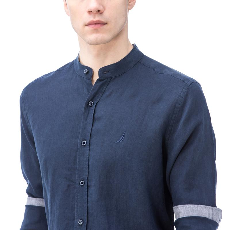 NAUTICA ERKEK LACİVERT CLASSIC FIT HAKİM YAKA KETEN GÖMLEK