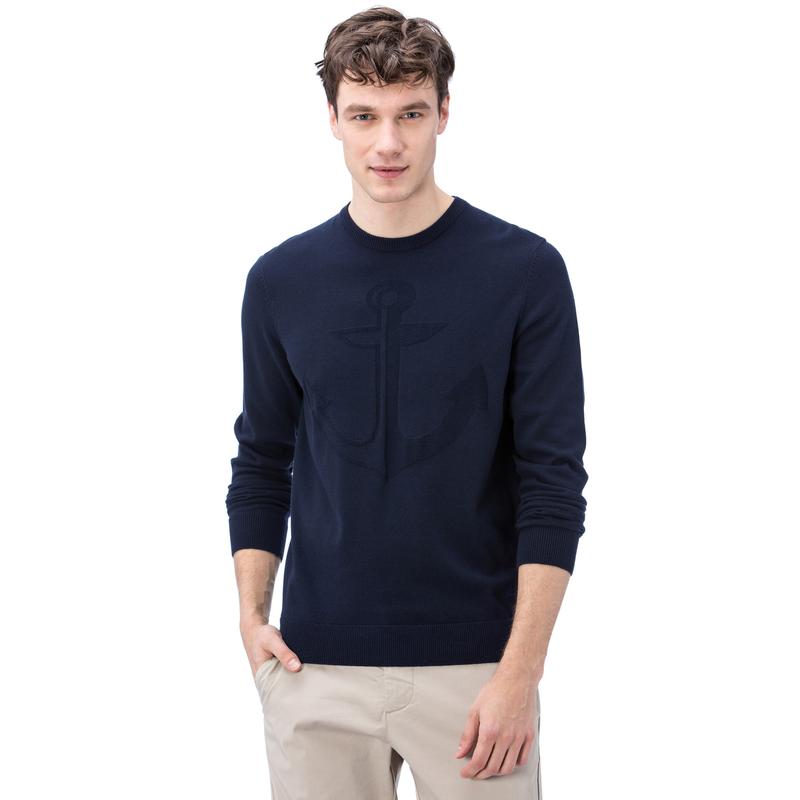 NAUTICA ERKEK LACİVERT BİSİKLET YAKA ÇAPA DESENLİ TRİKO