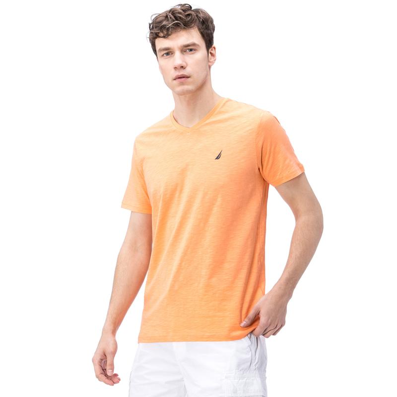 NAUTICA ERKEK TURUNCU KISA KOLLU V YAKA FLAMLI SLIM FIT T-SHIRT