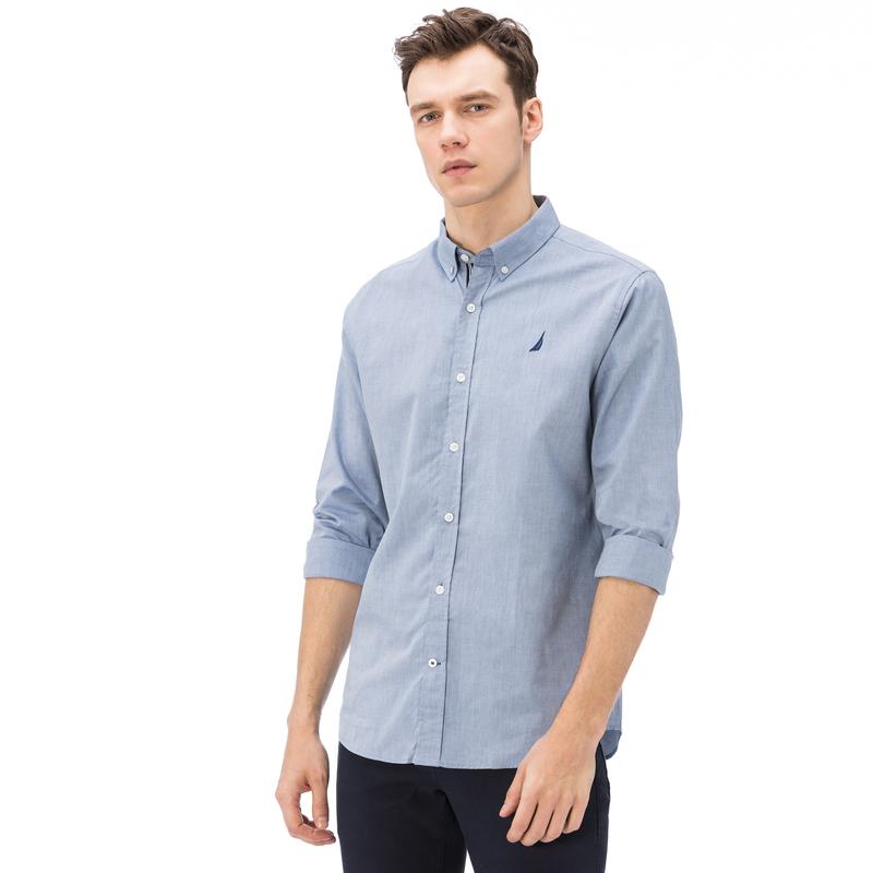 NAUTICA ERKEK MAVİ UZUN KOLLU OXFORD SLIM FIT GÖMLEK
