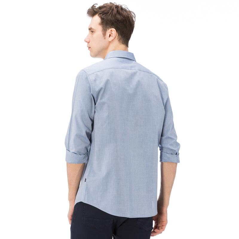 NAUTICA ERKEK MAVİ UZUN KOLLU OXFORD SLIM FIT GÖMLEK