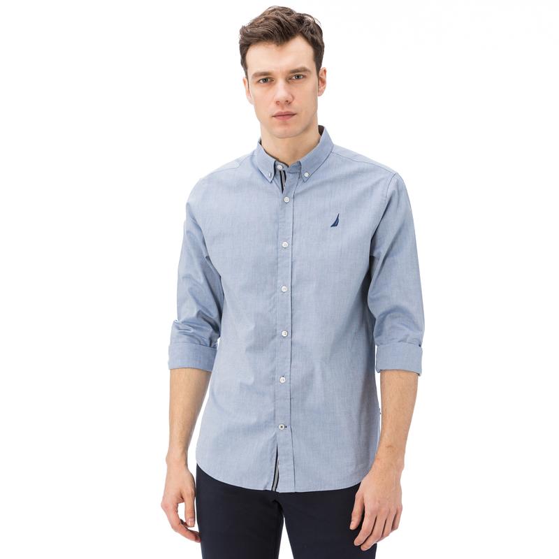 NAUTICA ERKEK MAVİ UZUN KOLLU OXFORD SLIM FIT GÖMLEK