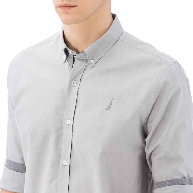 NAUTICA ERKEK GRİ UZUN KOLLU OXFORD SLIM FIT GÖMLEK