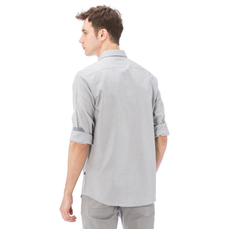 NAUTICA ERKEK GRİ UZUN KOLLU OXFORD SLIM FIT GÖMLEK