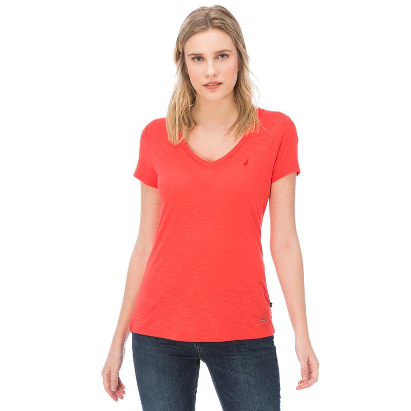 NAUTICA KADIN TURUNCU KISA KOLLU V YAKA T-SHIRT