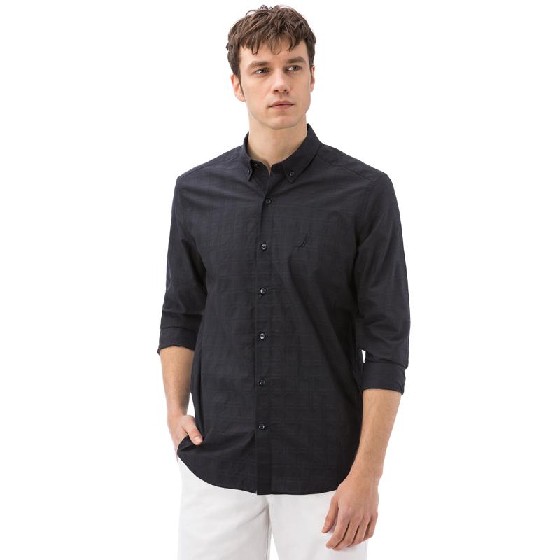 NAUTICA ERKEK LACİVERT EKOSELİ UZUN KOLLU SLIM FIT GÖMLEK